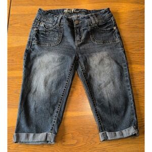 Wallflower jeans Women's Cropped Cuffed Bling Thick Stitch Size 11